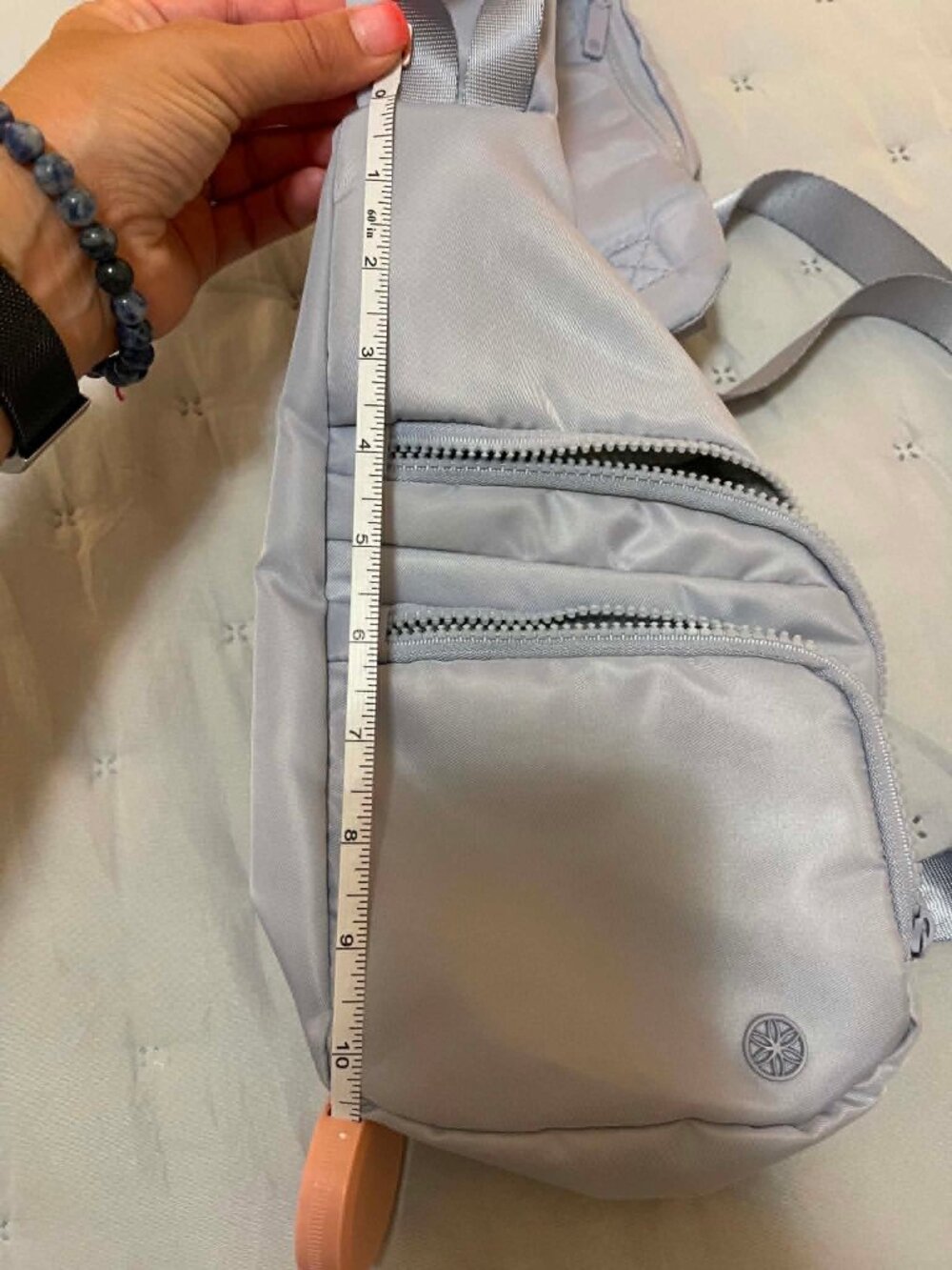 Gaiam Sling Bag | Light Blue Gray | Adjustable Crossbody | Gym Travel - Picture 9 of 10